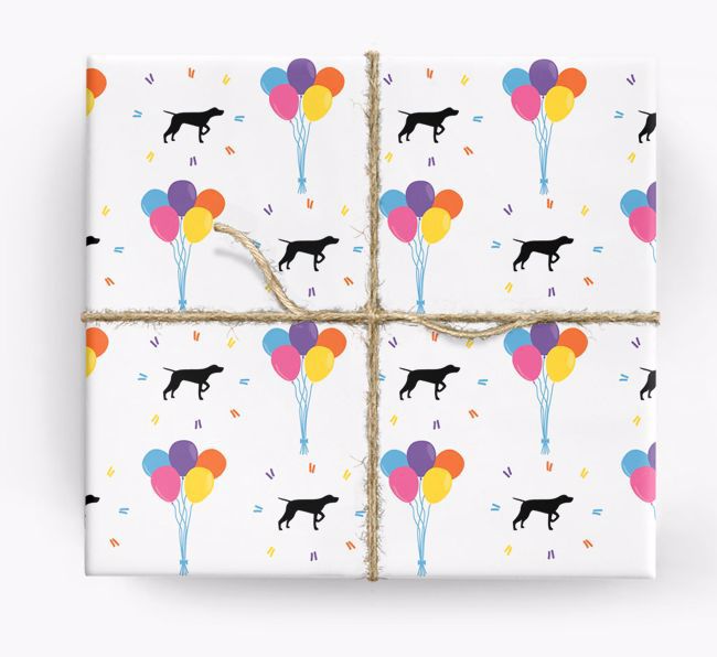 Birthday Balloon Wrapping Paper with {breedCommonName} Silhouettes