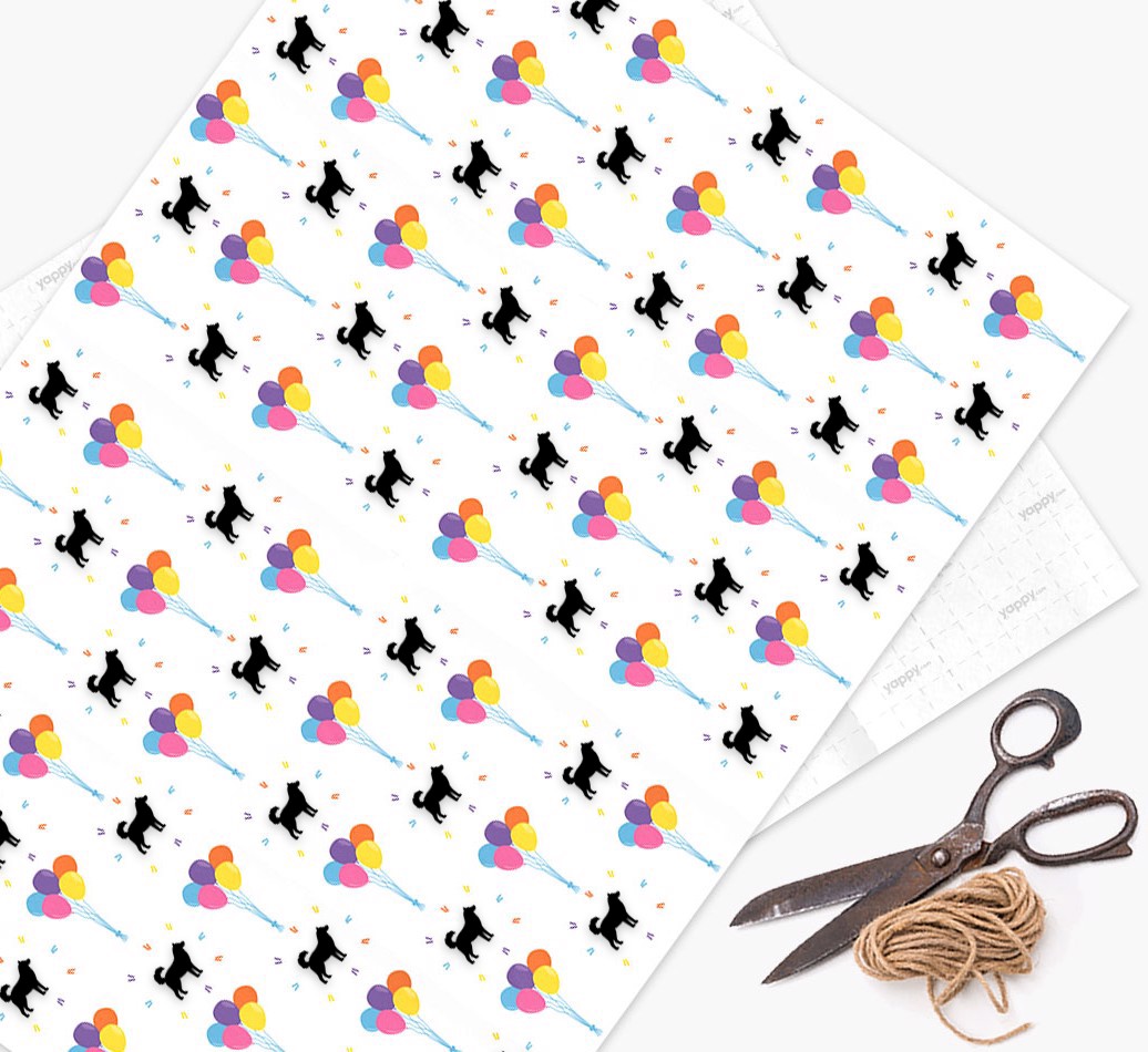 'Birthday Balloons & {breedFullName} Silhouettes' - Personalized Wrapping Paper - flat
