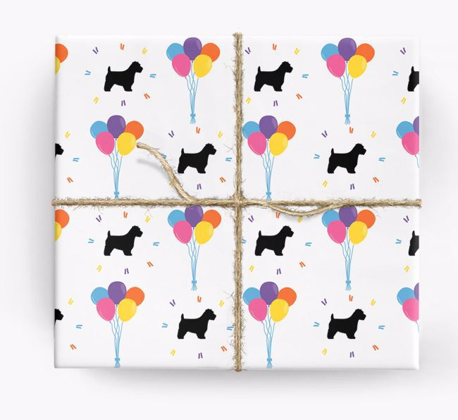 Birthday Balloon Wrapping Paper with {breedCommonName} Silhouettes