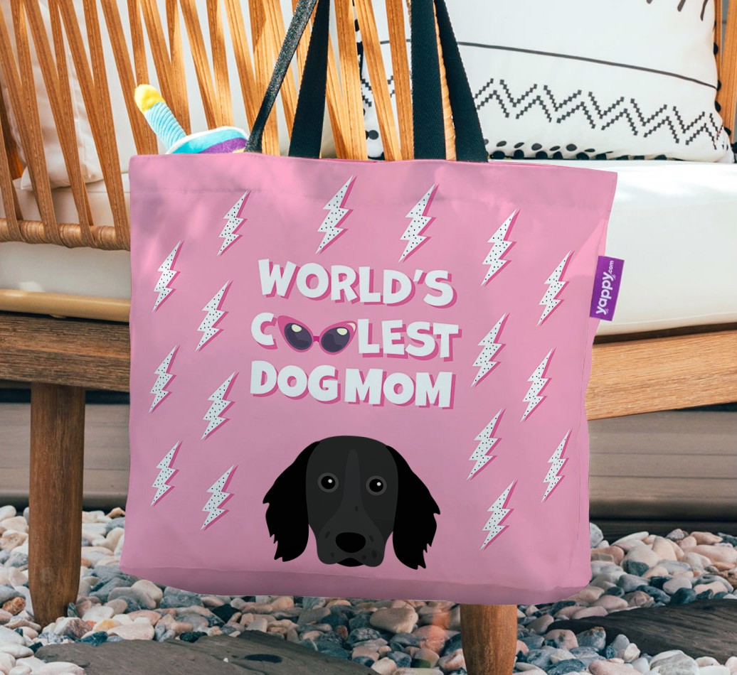 World's Coolest Dog Mom: Personalized {breedFullName} Canvas Bag - hanging on a chair