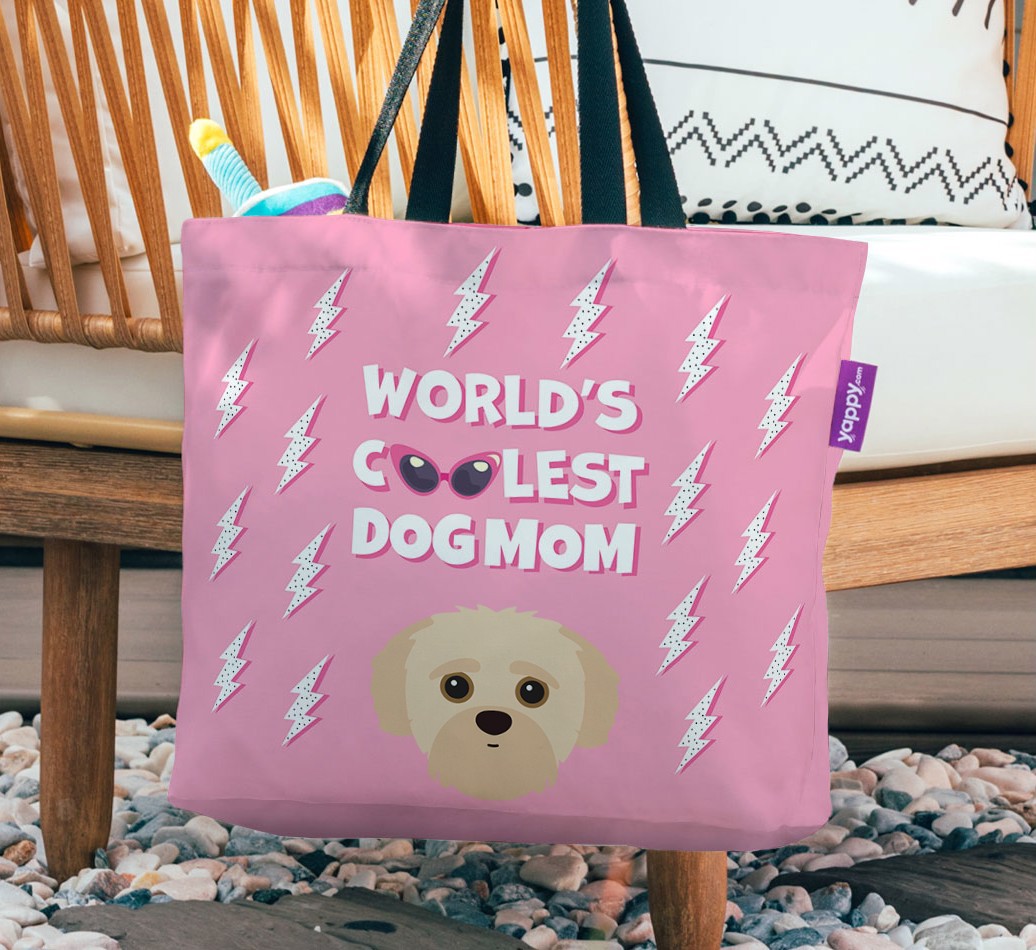 World's Coolest Dog Mom: Personalized {breedFullName} Canvas Bag - hanging on a chair