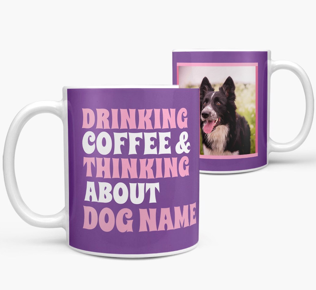 'Drinking Coffee' - {breedFullName} Photo Upload Mug - side View