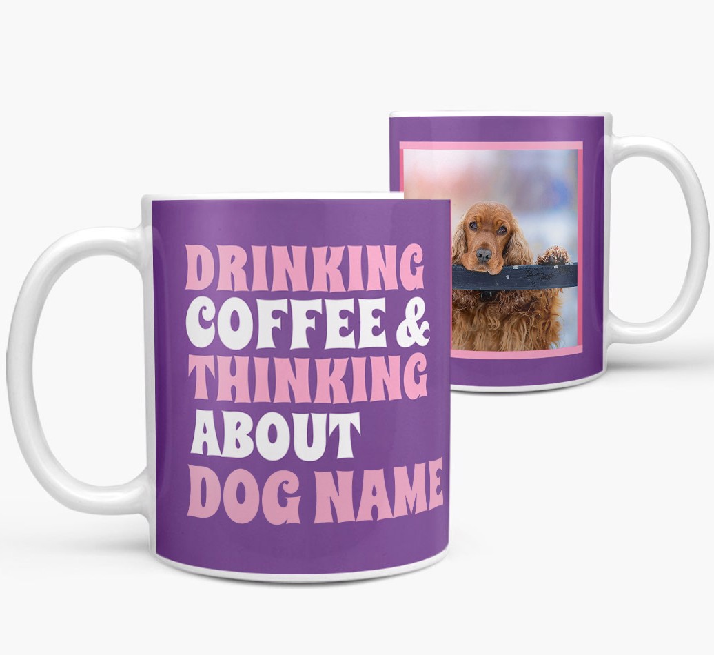 'Drinking Coffee' - {breedFullName} Photo Upload Mug - side View