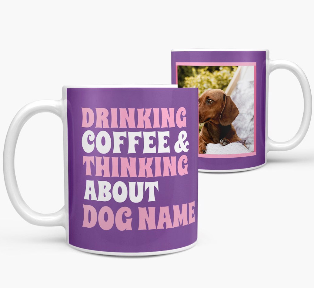 'Drinking Coffee' - {breedFullName} Photo Upload Mug - side View