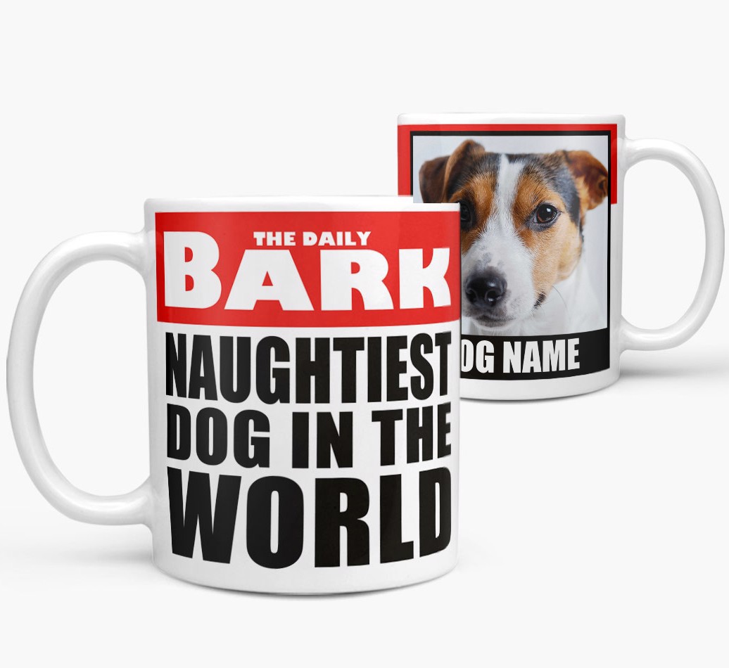 'Naughtiest Dog Ever' Newspaper ' - Personalised {breedFullName} Mug - side View
