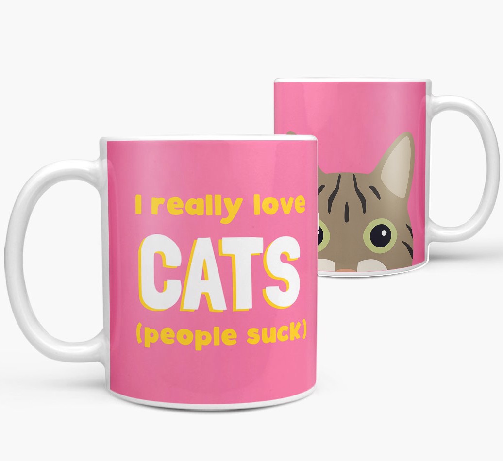 'I really love Cats - People suck' Mug both views