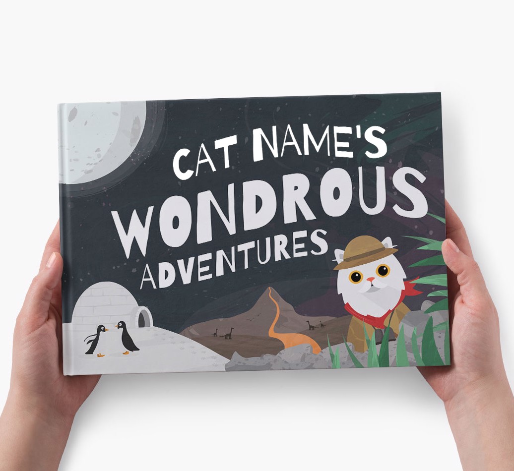 Personalised Dog Story Book: Cat Name's Wondrous Adventures - holding in hands