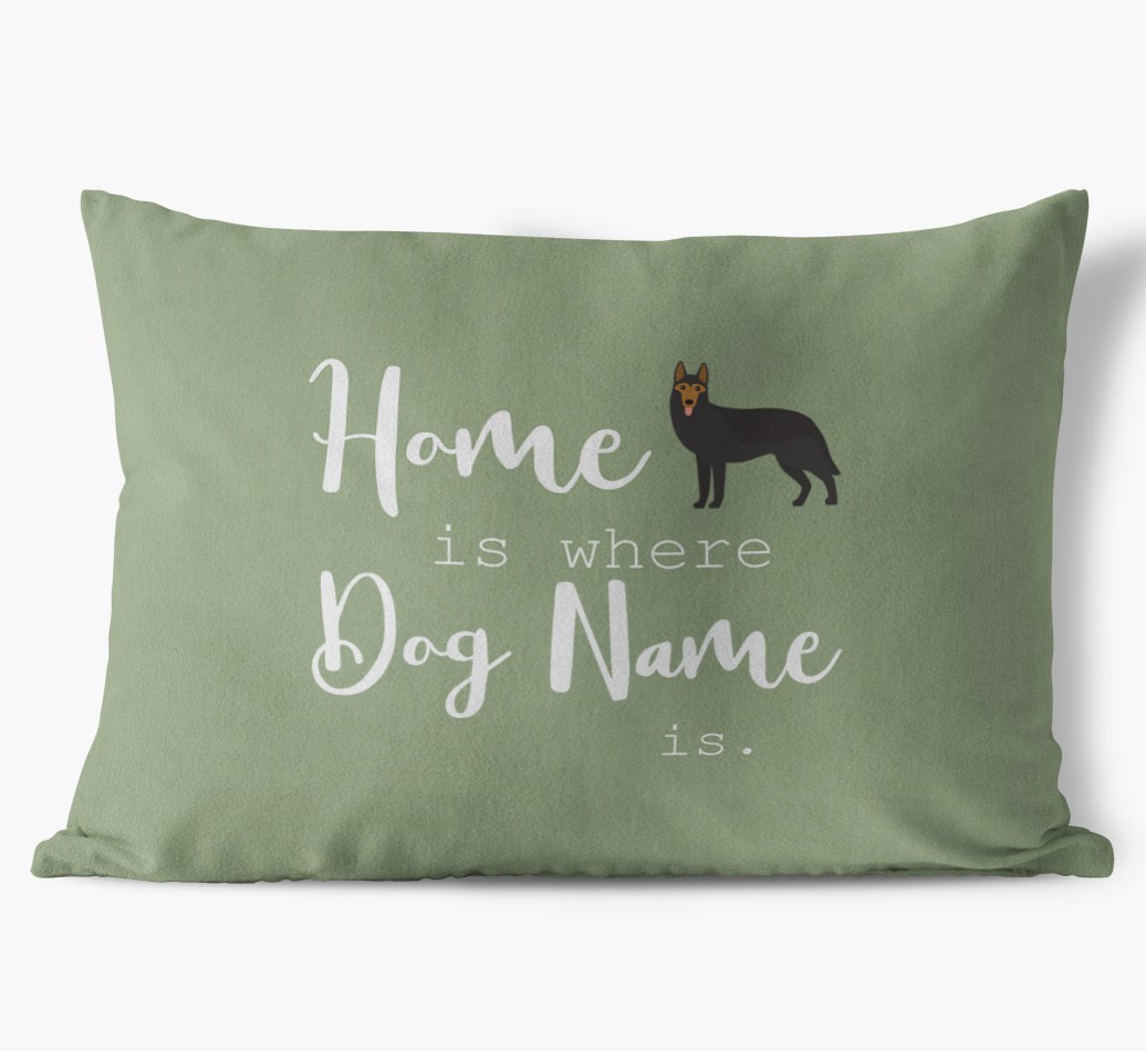 Home Is Where {dogsName} Is - Personalized {breedFullName} Soft Touch Cushion - front view