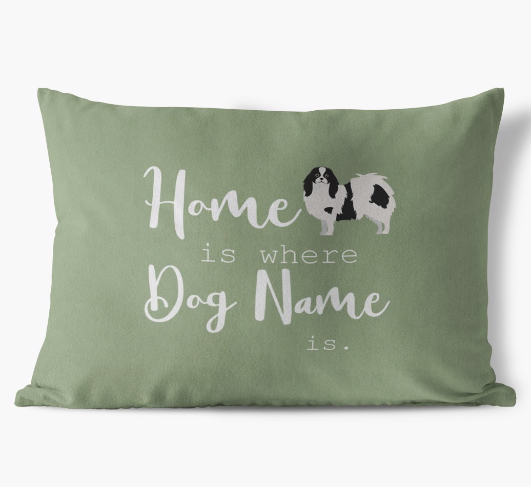 Home Is Where {dogsName} Is : Personalised {breedFullName} Soft Touch Cushion - front view