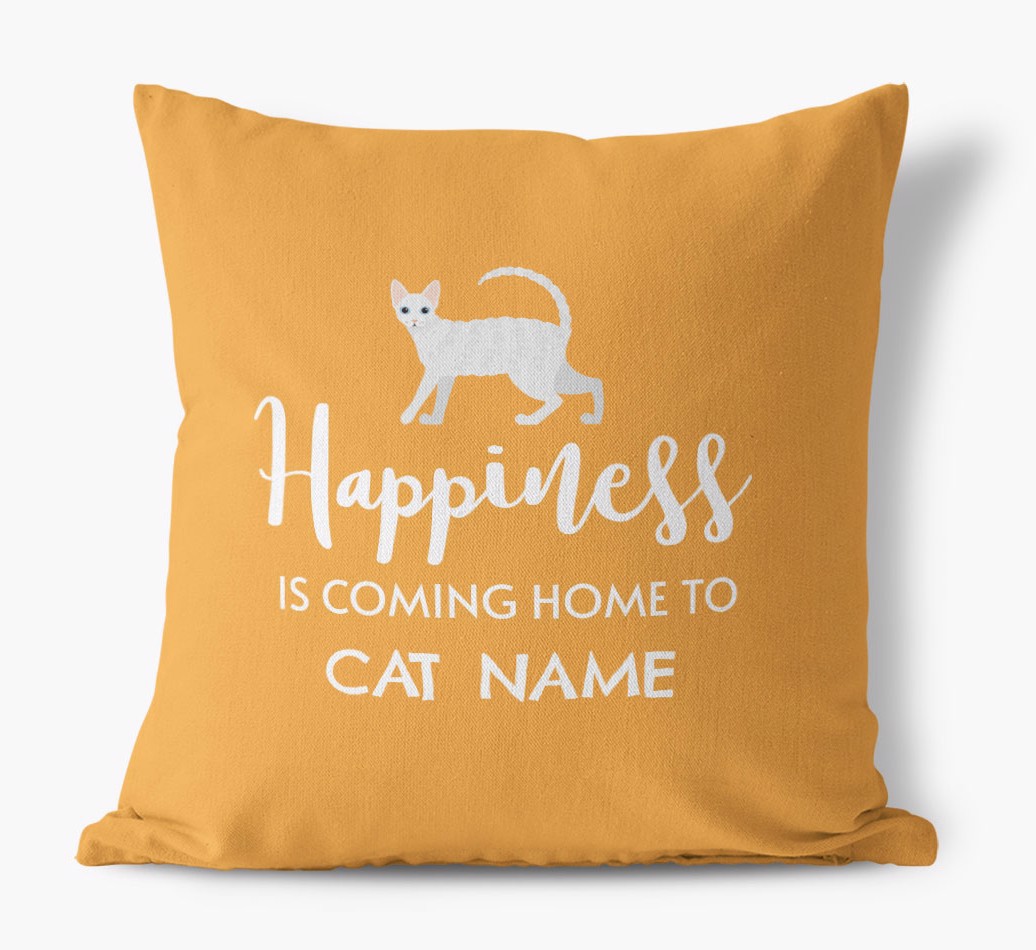 'Happiness Is...' - Personalised {breedCommonName} Cushion - front view