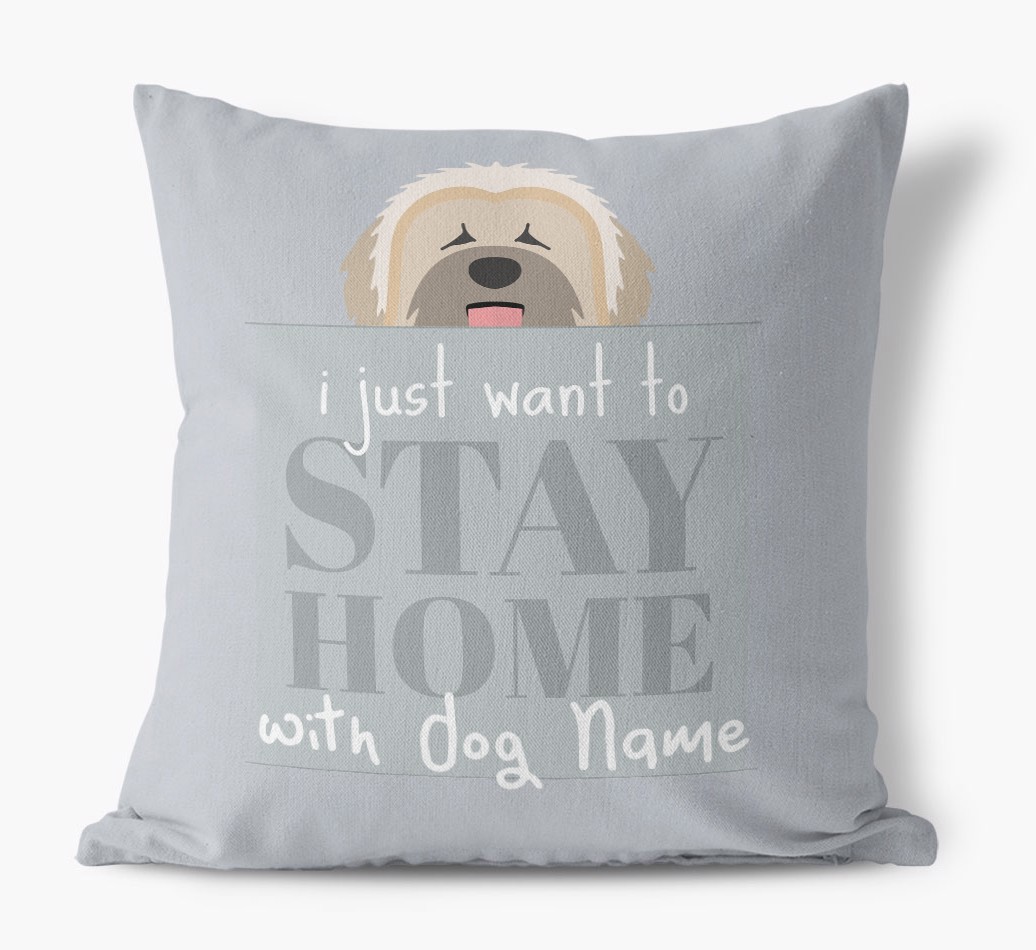 Stay Home: Personalized {breedFullName} Canvas Pillow - front view