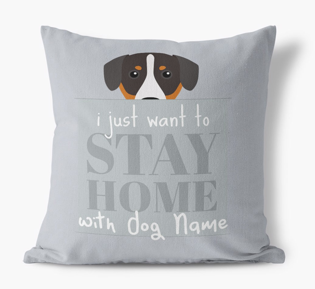 Stay Home: Personalized {breedFullName} Canvas Pillow - front view