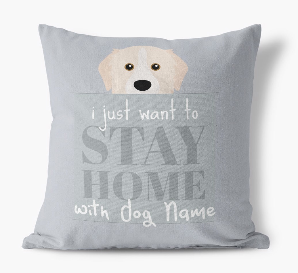 Stay Home: Personalised {breedFullName} Canvas Cushion - front view