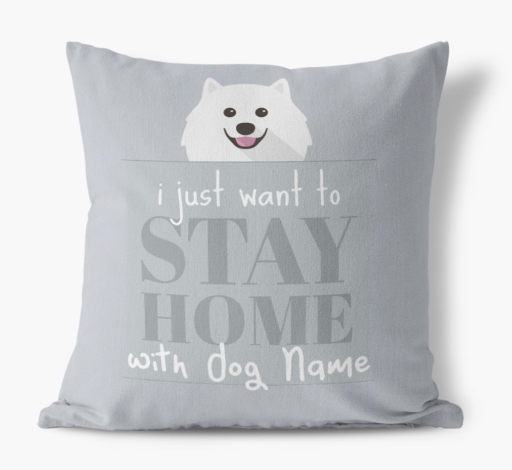 Stay Home: Personalised {breedFullName} Canvas Cushion - front view