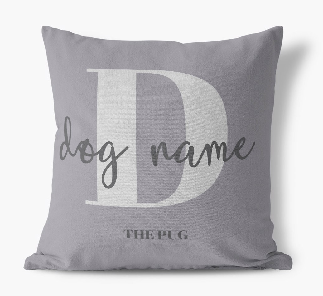Name and Initial: Personalised {breedFullName} Canvas Cushion - front view