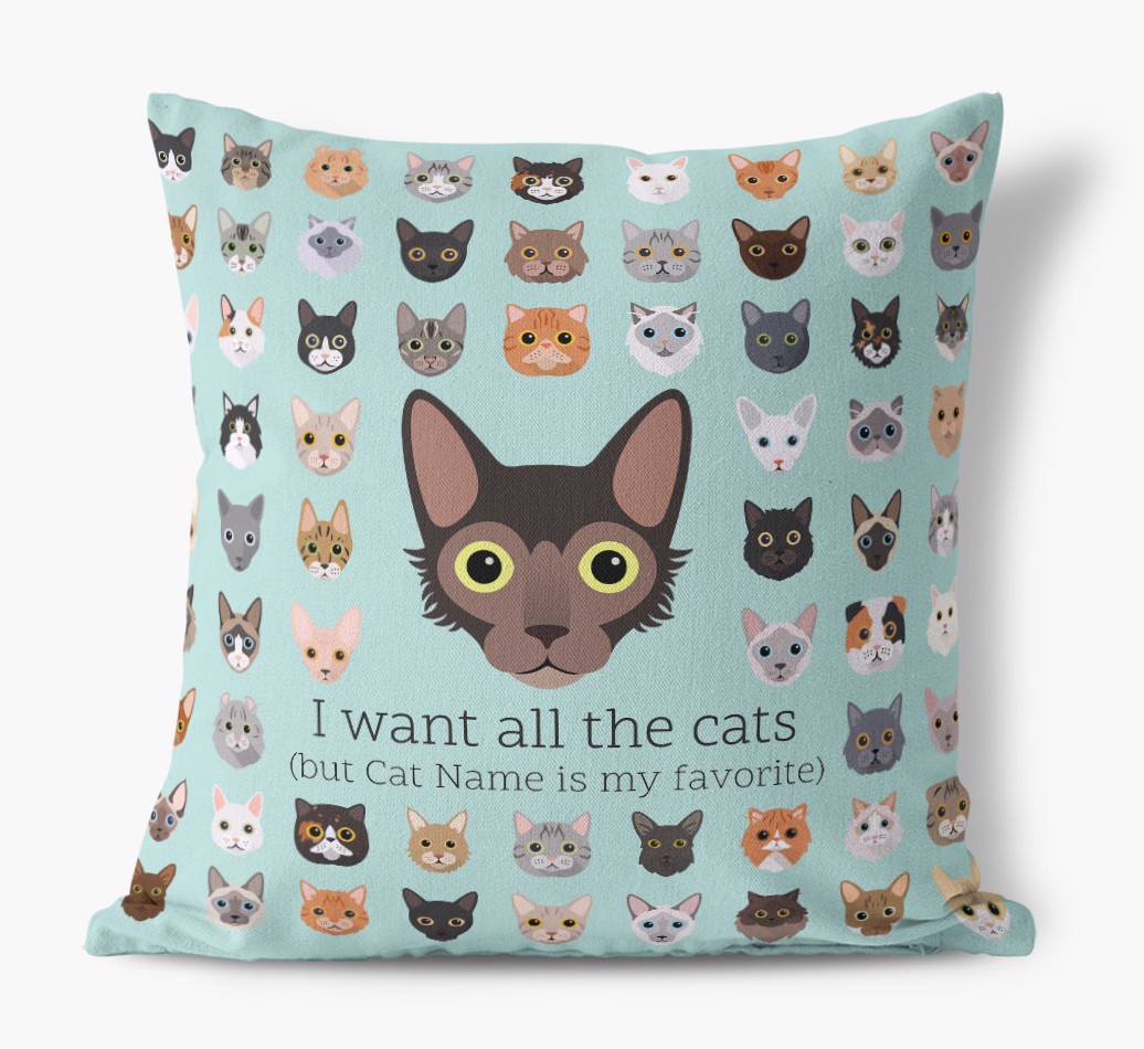 I Want All the Cats: Personalized {breedCommonName} Canvas Pillow - front view