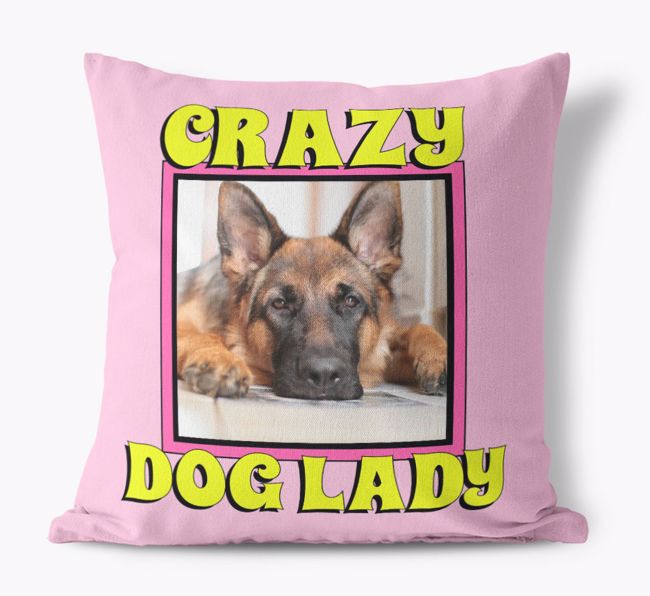 'Crazy Dog Lady' - Personalized {breedFullName} Photo Upload Canvas Cushion 