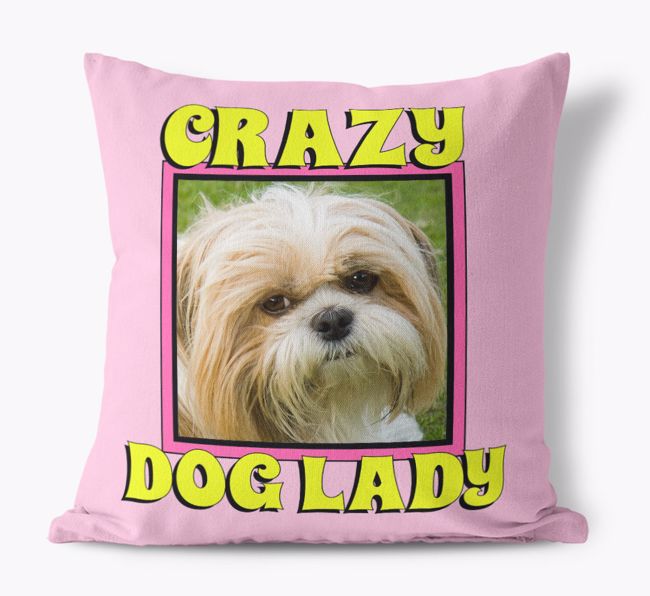 'Crazy Dog Lady' - Personalised {breedFullName} Photo Upload Canvas Cushion 