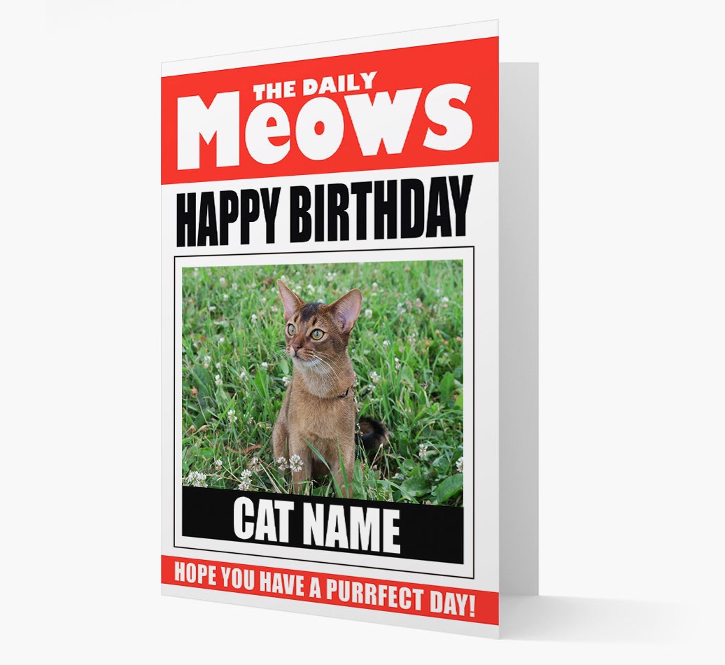 'Happy Birthday Newspaper' - Personalized {breedCommonName} Photo Upload Card front