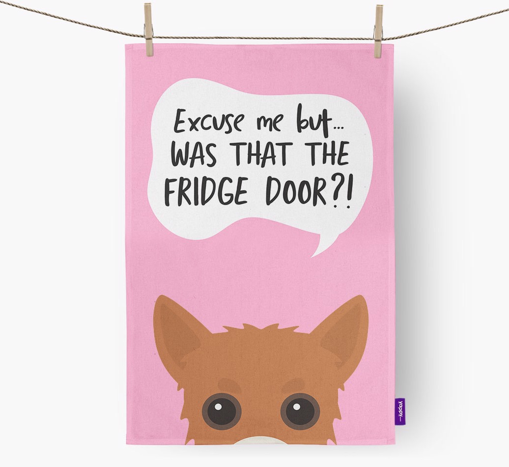 '...Was That The Fridge Door?!' - Personalised {breedFullName} Tea Towel