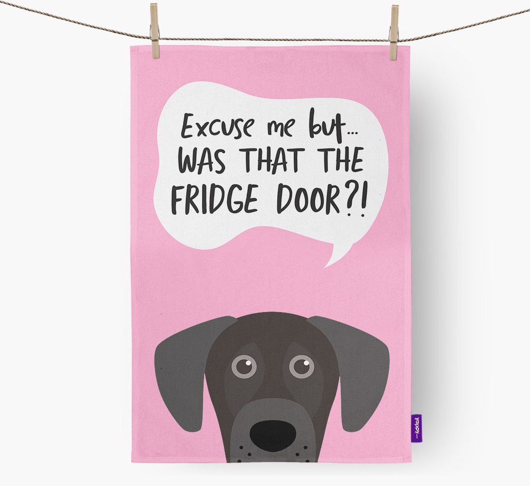 '...Was That The Fridge Door?!' - Personalised {breedFullName} Tea Towel