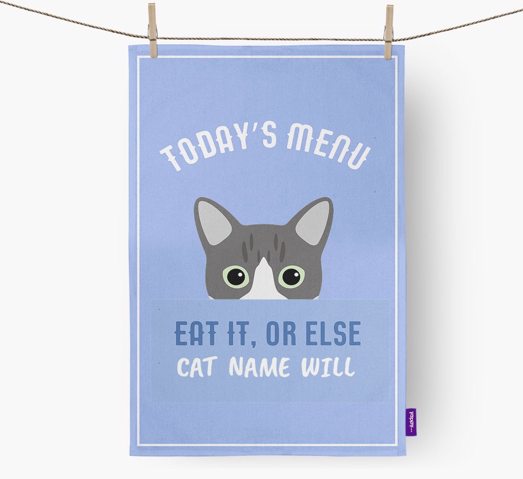'Eat It, Or Else {dogsName} Will' - Personalised {breedFullName} Dish Towel - front view