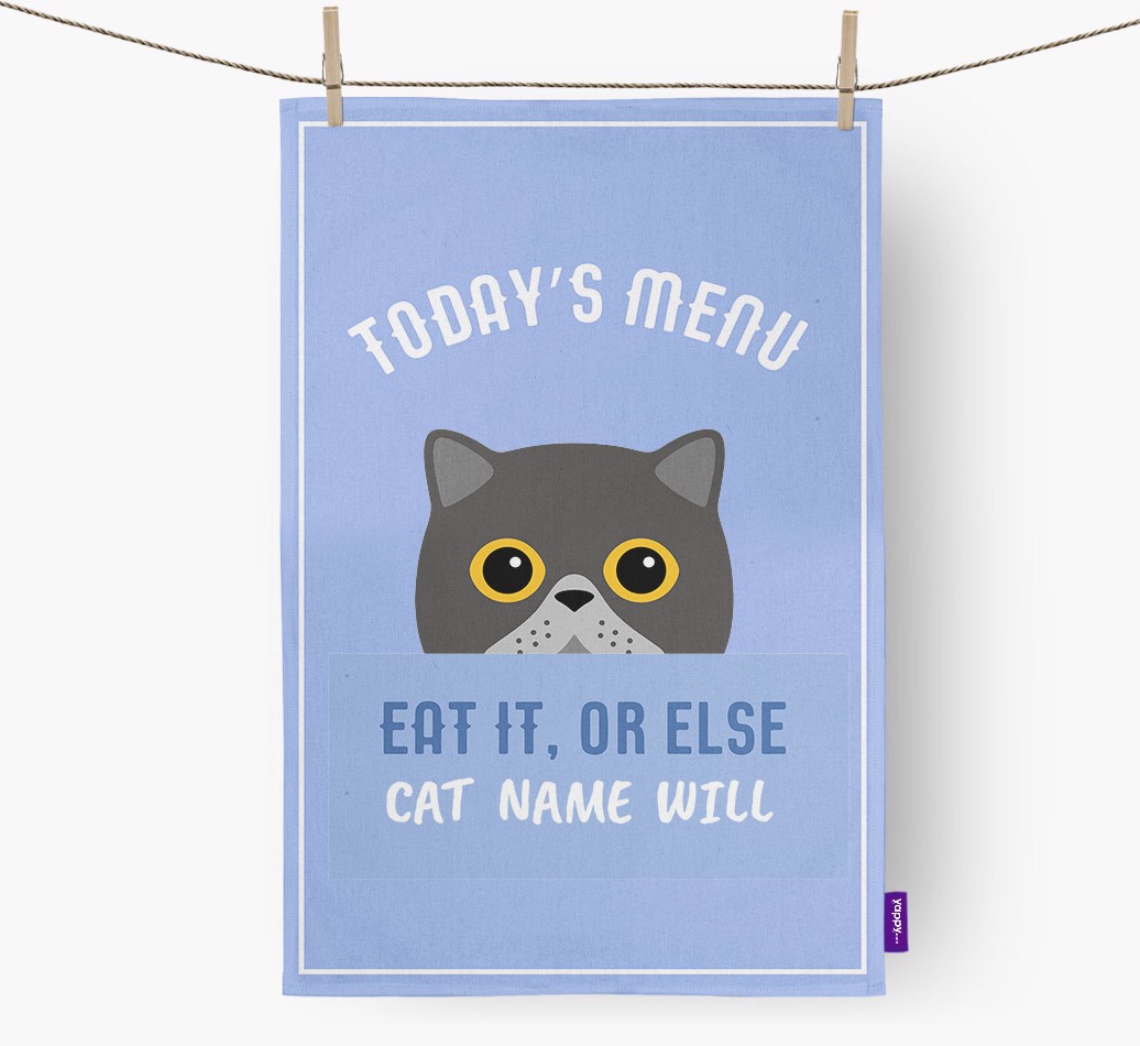 'Eat It, Or Else {dogsName} Will' - Personalised {breedFullName} Dish Towel - front view