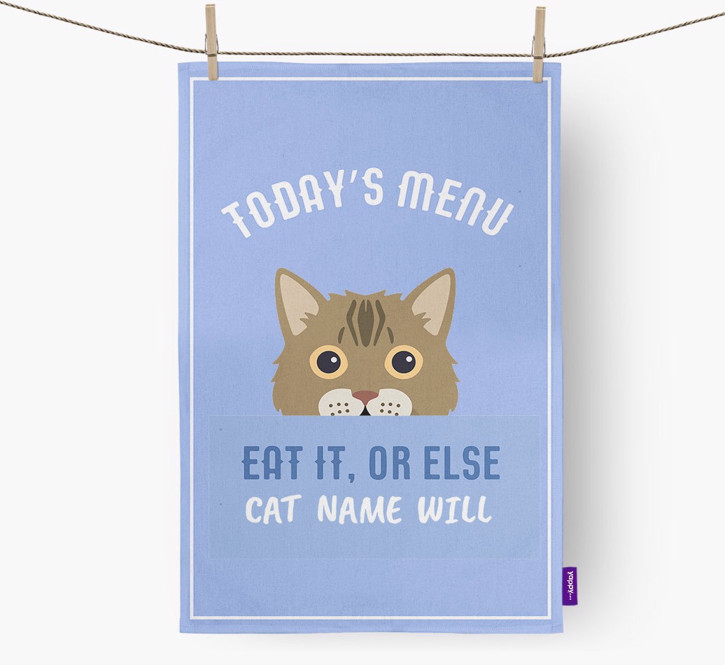 'Eat It, Or Else {dogsName} Will' - Personalized {breedFullName} Dish Towel - front view