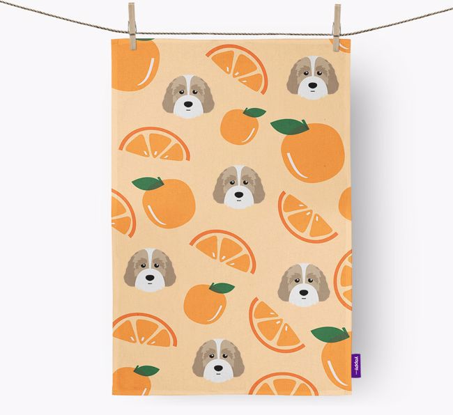 'Fruit Pattern' - Personalised {breedFullName} Tea Towel