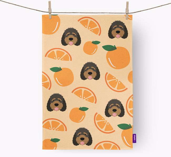 'Fruit Pattern' - Personalised {breedFullName} Tea Towel