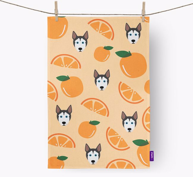 'Fruit Pattern' - Personalized {breedFullName} Tea Towel