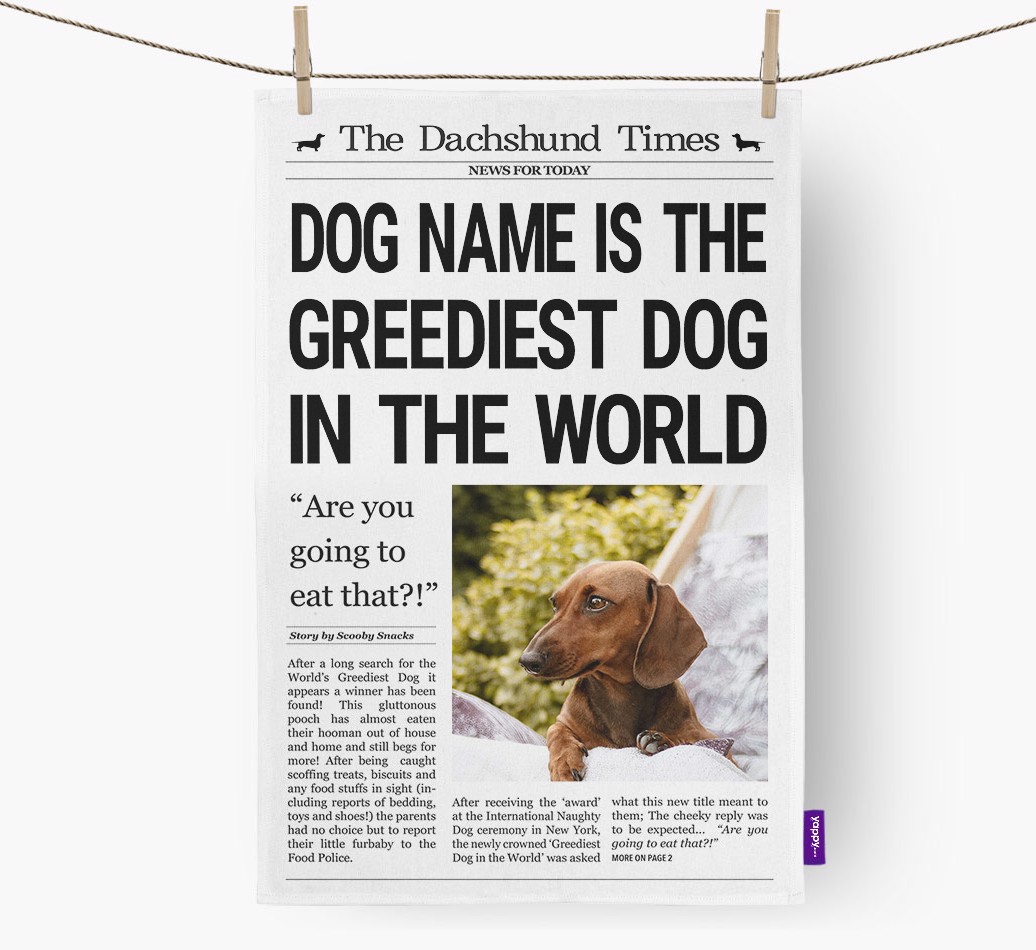 'Greediest Dog in the World' - Personalised Photo Upload {breedFullName} Tea Towel