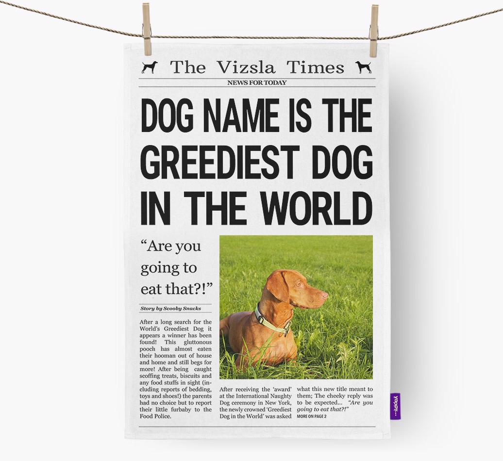 'Greediest Dog in the World' - Personalized Photo Upload {breedFullName} Dish Towel