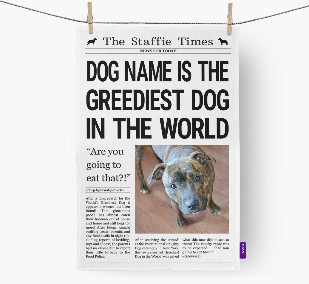 'Greediest Dog in the World' - Personalized Photo Upload {breedFullName} Dish Towel