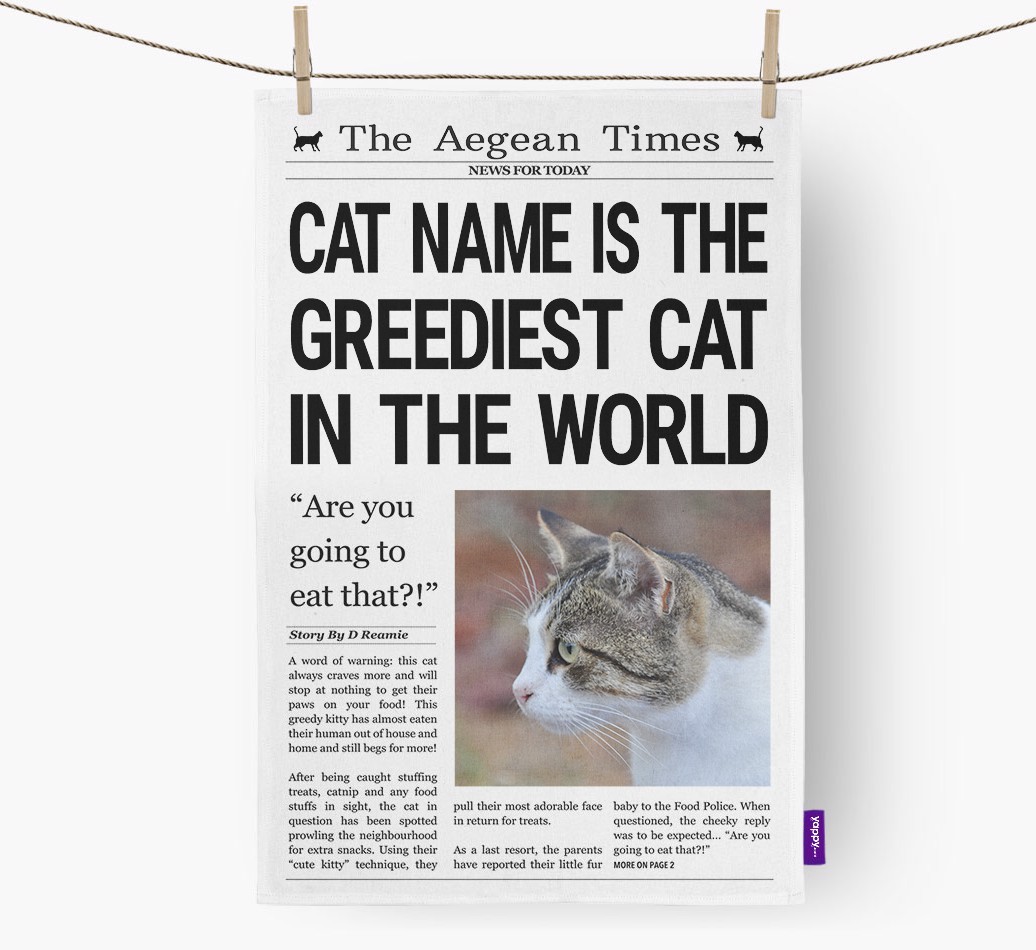 'Greediest Cat in the World' - {breedFullName} Photo Upload Tea Towel