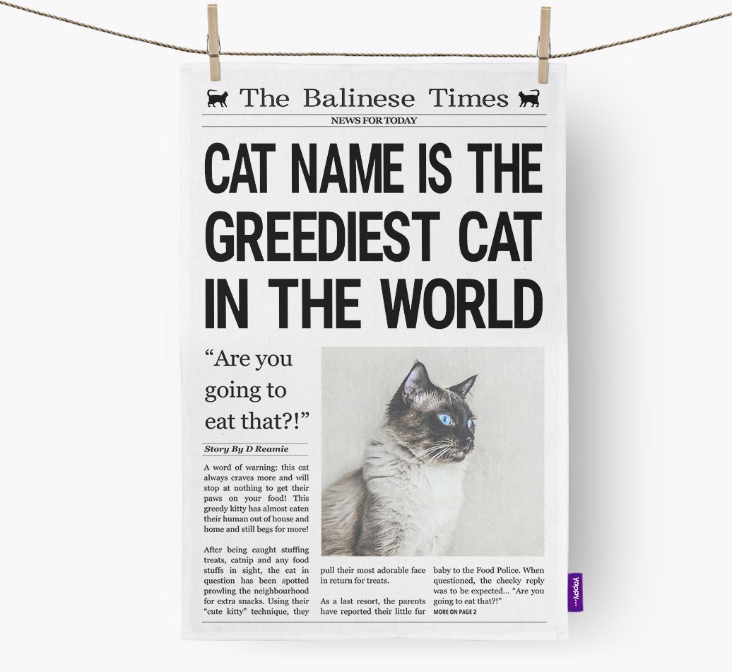 'Greediest Cat in the World' - {breedFullName} Photo Upload Tea Towel