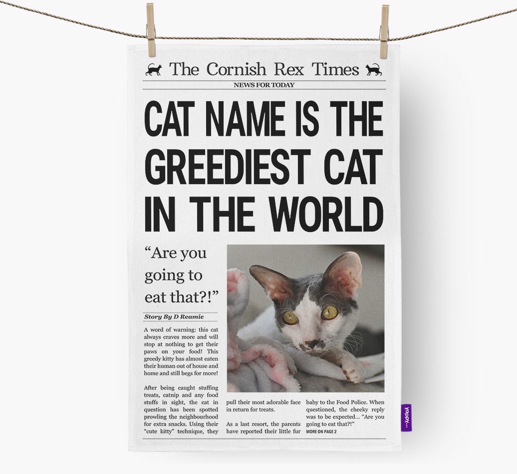 'Greediest Cat in the World' - {breedFullName} Photo Upload Dish Towel