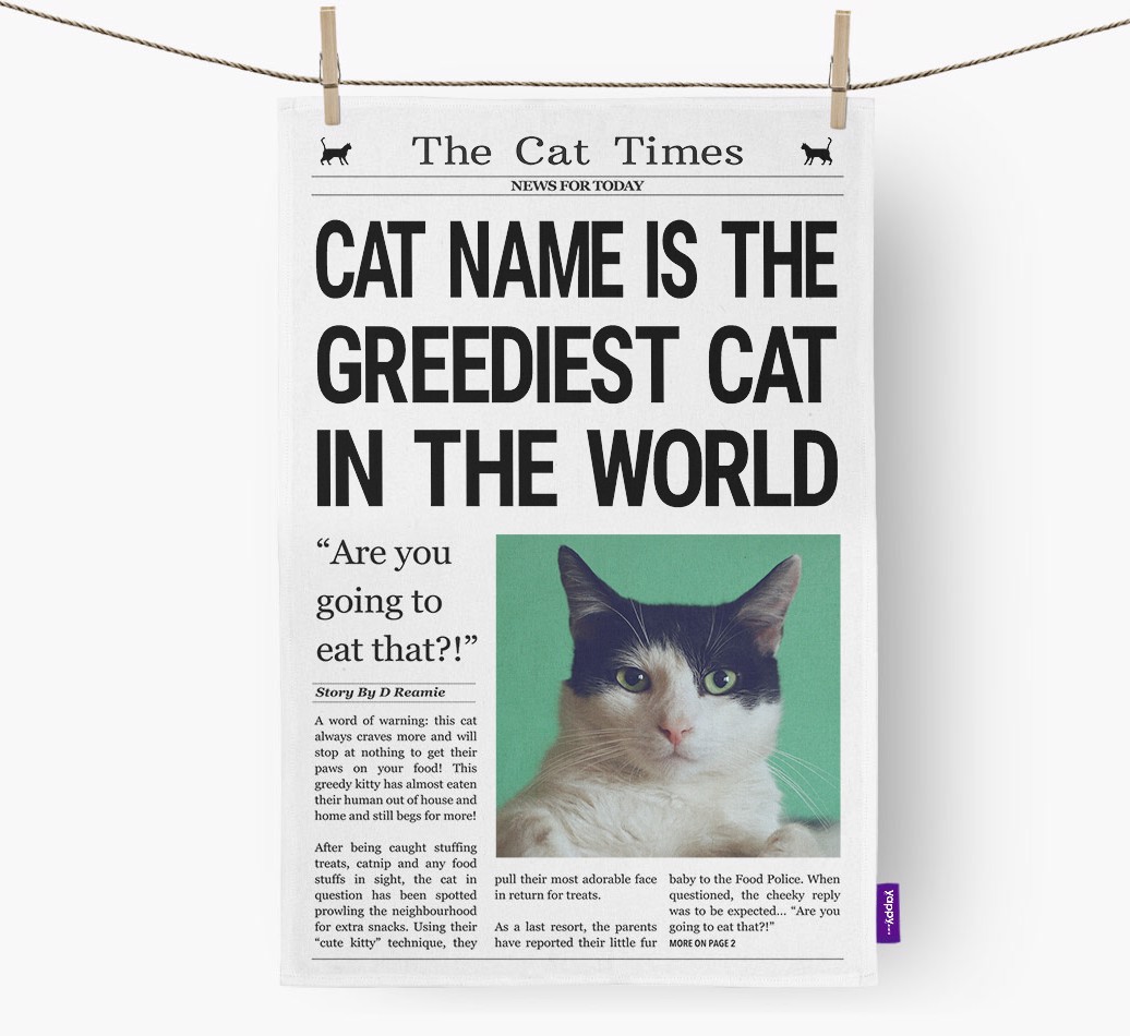 'Greediest Cat in the World' - {breedFullName} Photo Upload Dish Towel