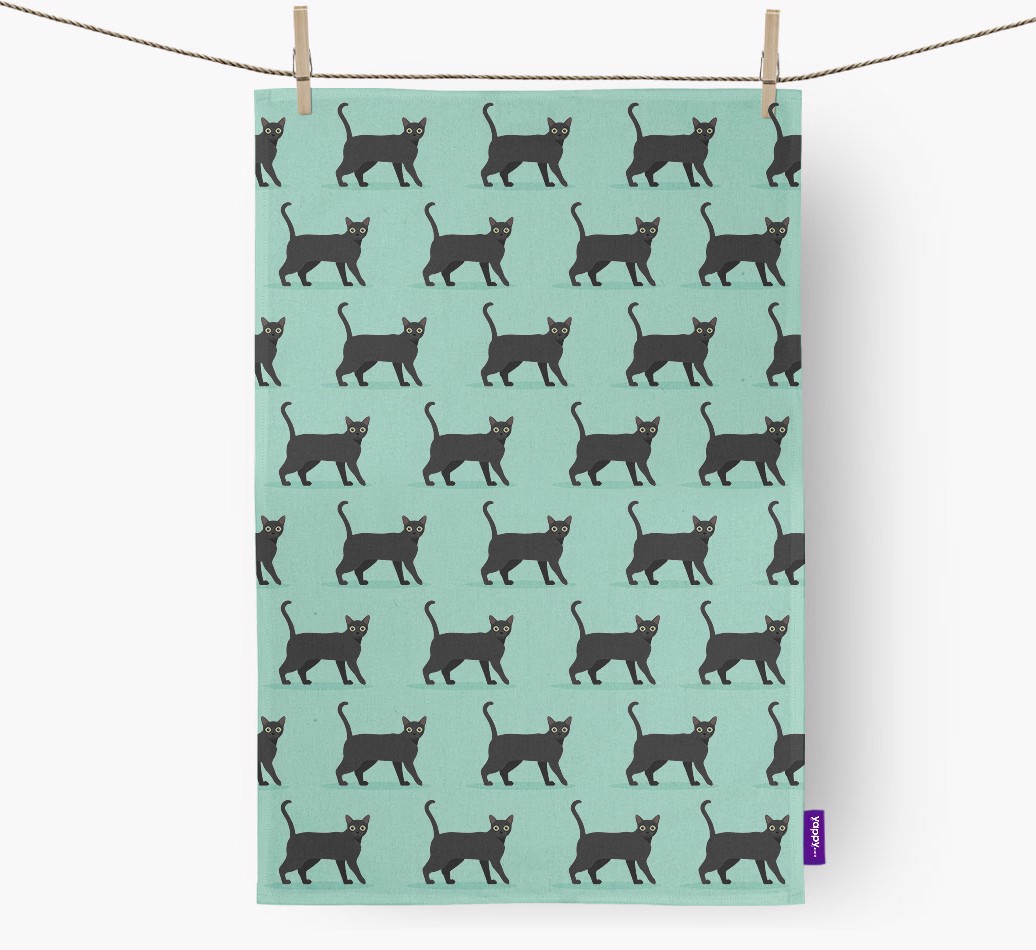 'Yappicon Profile Pattern' - Personalized {breedFullName} Dish Towel - hung with pegs