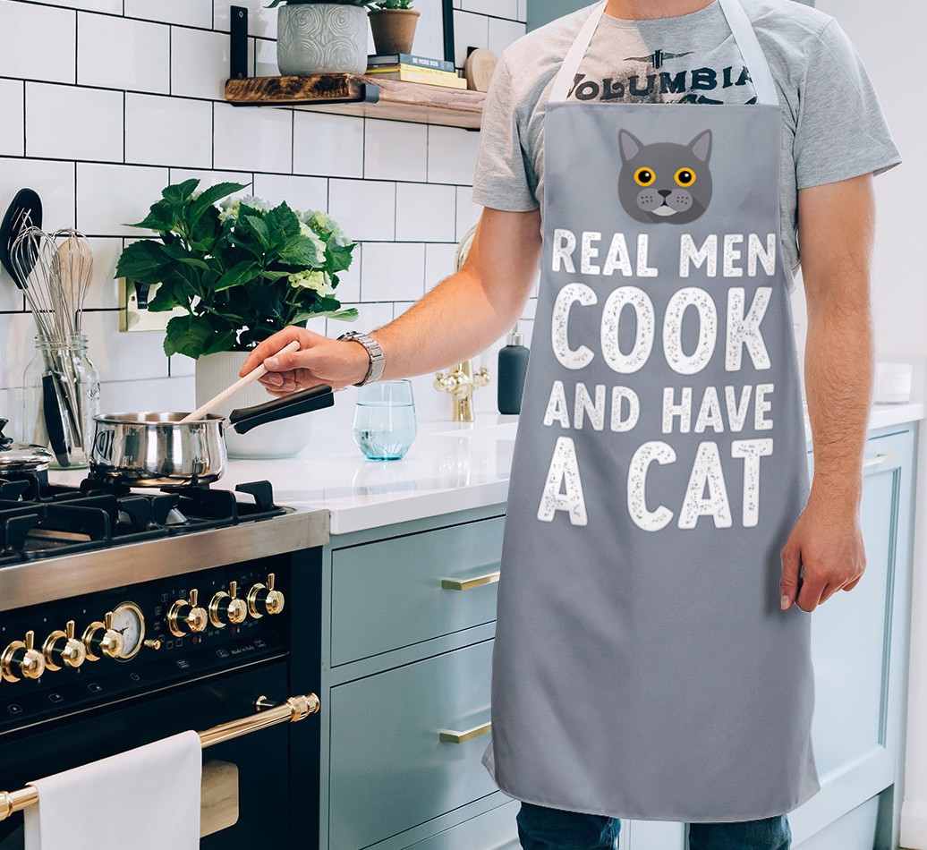 Real Men Cook and Have a Cat: Personalized {breedShortName} Apron