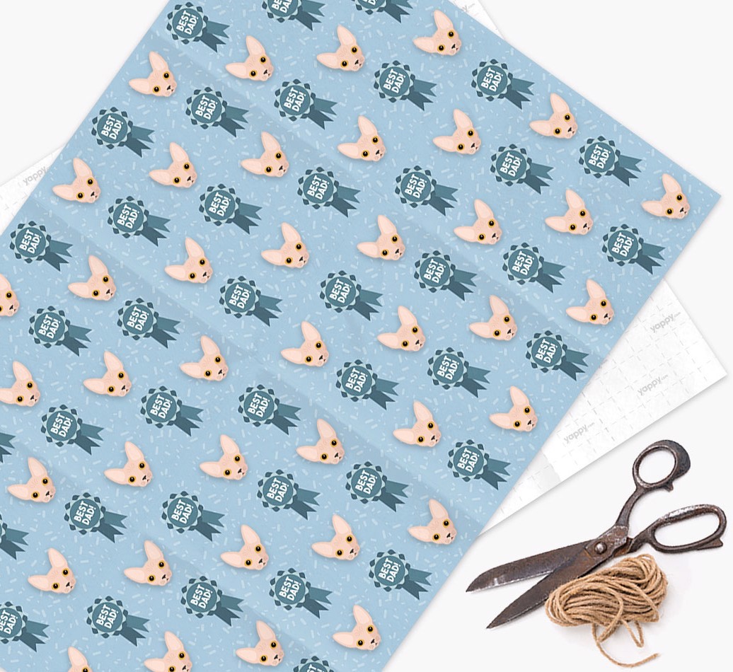 'Best Dad Ribbon' - Personalised {breedCommonName} Wrapping Paper - flat