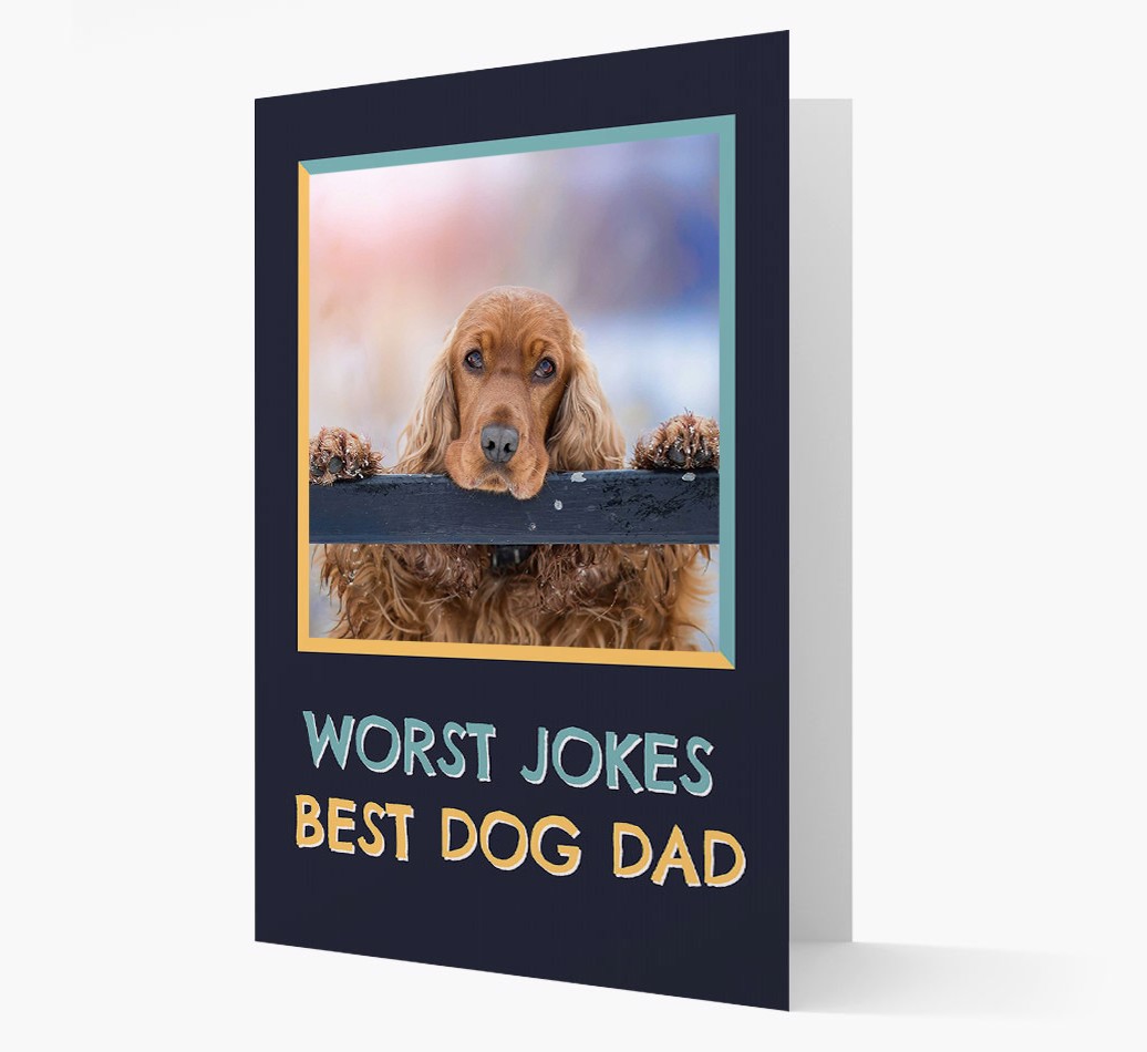 'Worst Jokes Best Dog Dad' - {breedFullName} Photo Upload Card - View of front