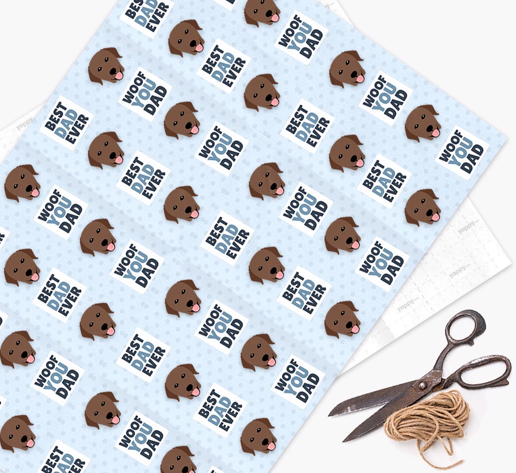 'Woof You Dad' - Personalised {breedFullName} Wrapping Paper - flat