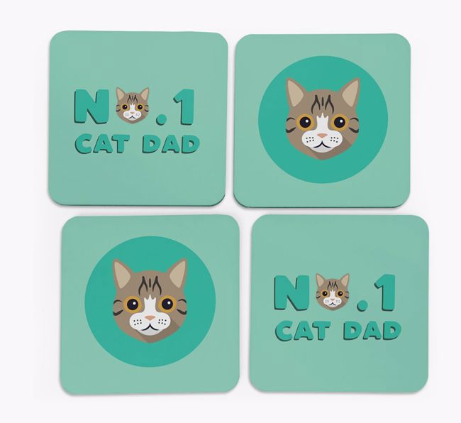 'No. 1 Cat Dad' - Personalized {breedFullName} Coasters (Set of 4)