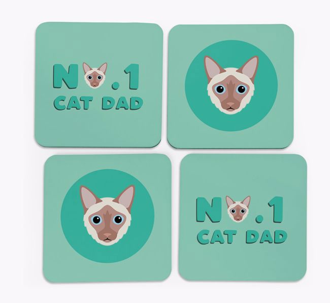 'No. 1 Cat Dad' - Personalized {breedFullName} Coasters (Set of 4)