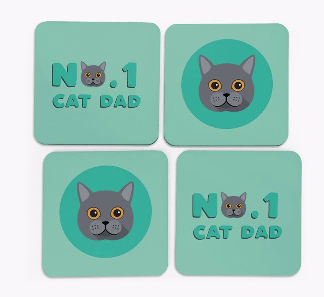 'No. 1 Cat Dad' - Personalised {breedFullName} Coasters (Set of 4)