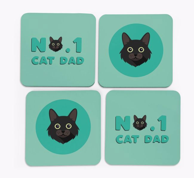 'No. 1 Cat Dad' - Personalised {breedFullName} Coasters (Set of 4)