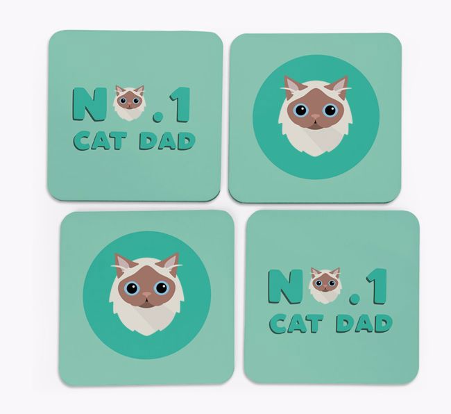 'No. 1 Cat Dad' - Personalised {breedFullName} Coasters (Set of 4)