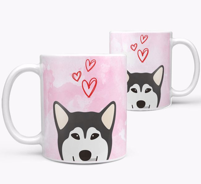 Peeking {breedFullName} Icon and Hearts Mug