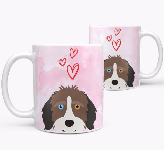 Peeking {breedFullName} Icon and Hearts Mug